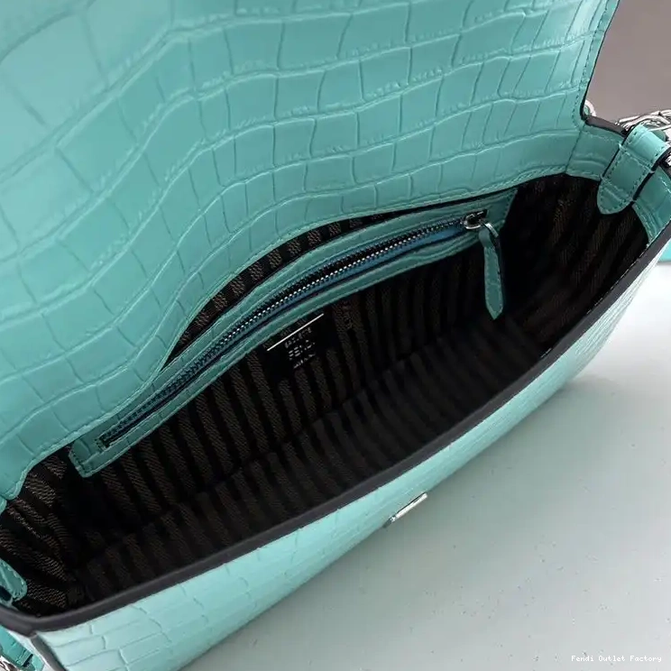Vintage HOT Sky Blue In Re-Edition Fendi Medium Baguette Crocodile Bag Leather 0703